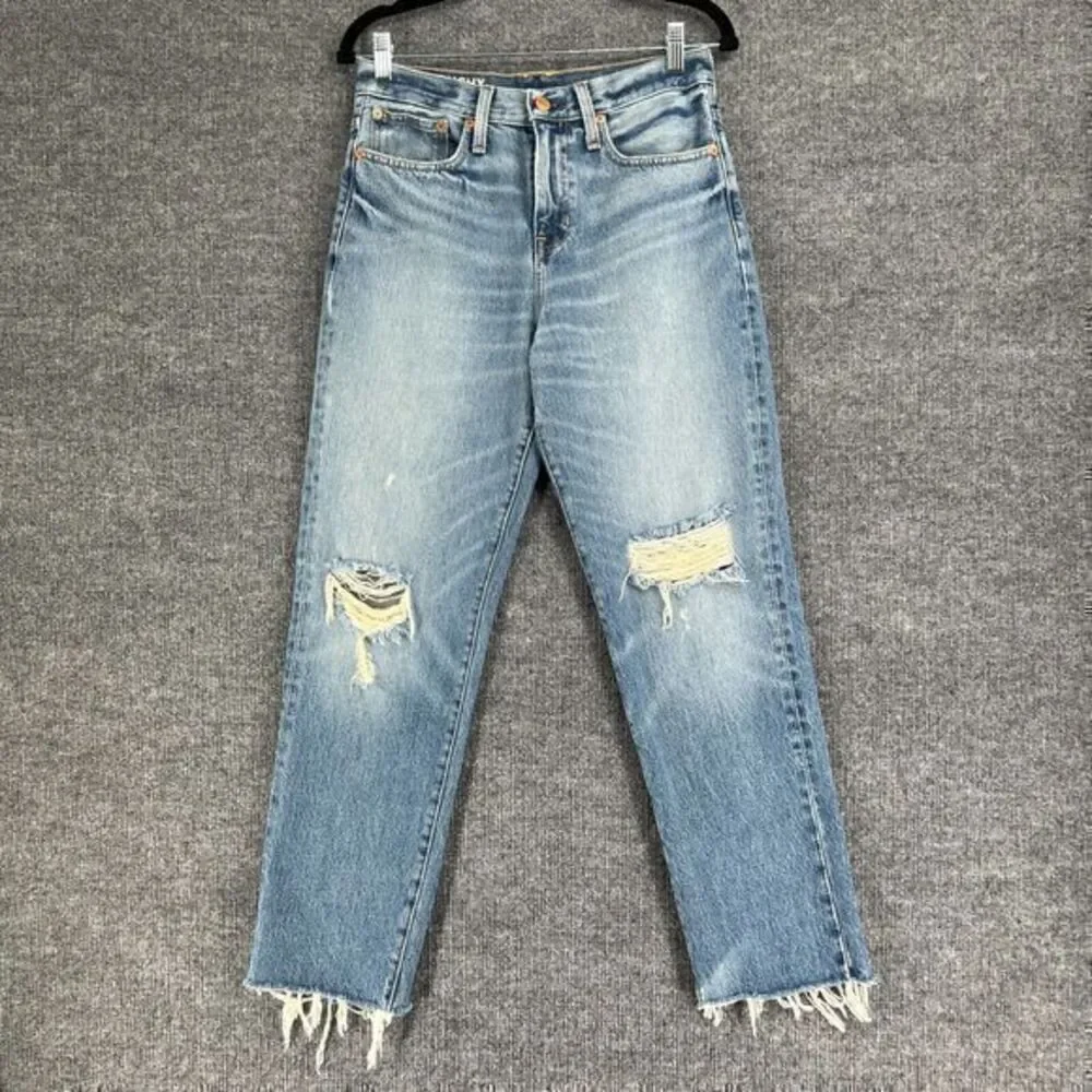 J Crew Slouchy Boyfriend Jeans Womens 25 Distressed Faded Raw Hem 100% Cotton